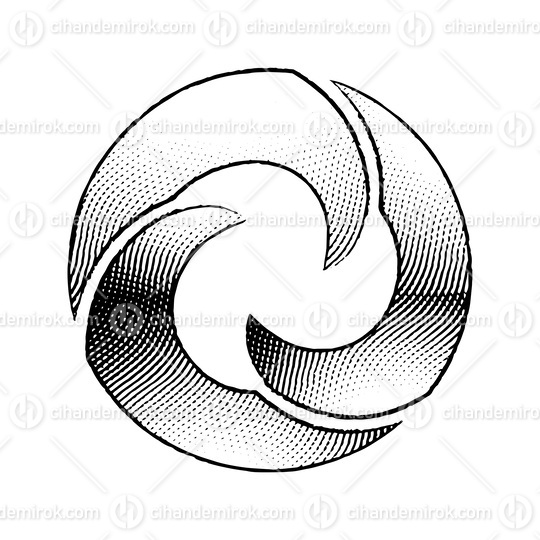 Scratchboard Engraved Round Wavy Letter O