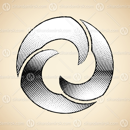 Scratchboard Engraved Round Wavy Letter O with White Fill