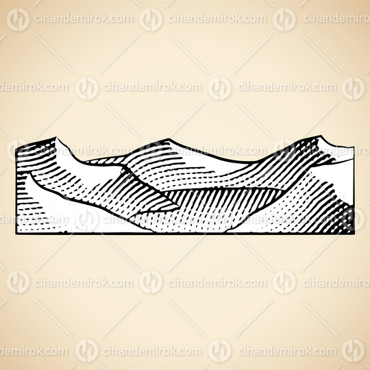 Scratchboard Engraving of Mountain Lake with White Fill