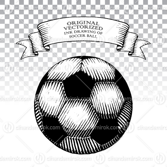 Scratchboard Style Ink Drawing of Soccer Ball