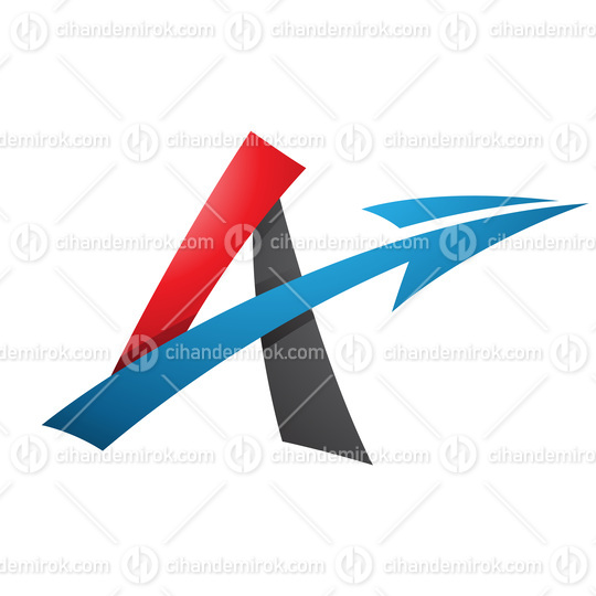 Shaded Freestyle Letter A with an Arrow in Black Red and Blue Colors