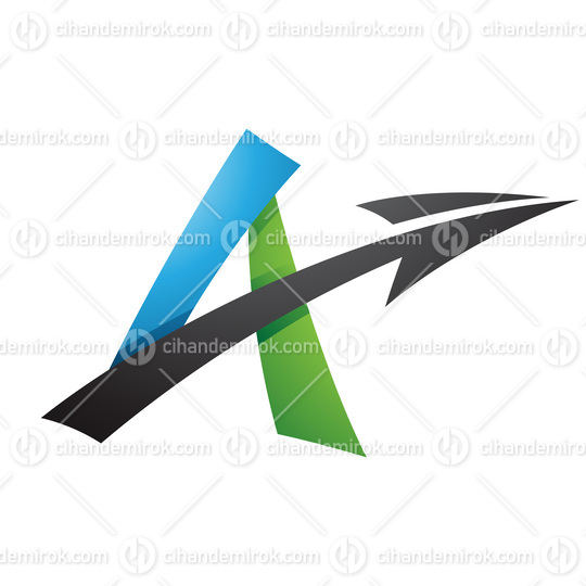 Shaded Freestyle Letter A with an Arrow in Green Blue and Black Colors