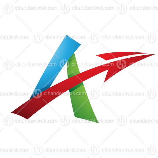 Shaded Freestyle Letter A with an Arrow in Green Blue and Red Colors