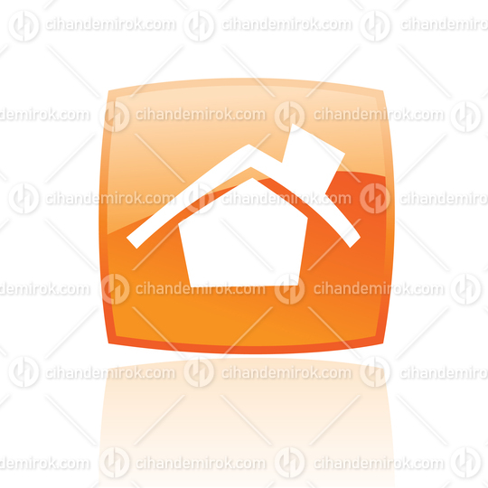 Simplistic Home Symbol on a Glossy Orange Square with Reflection