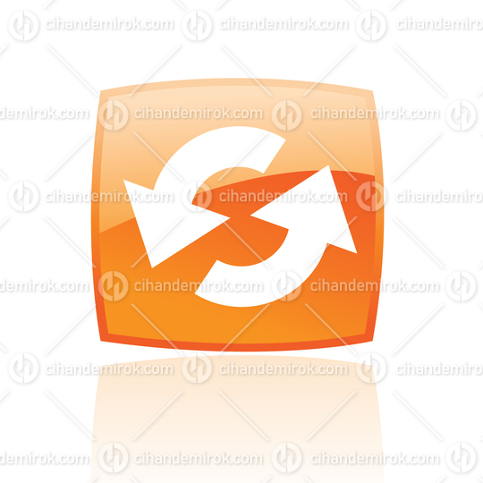 Simplistic Refresh Symbol on a Glossy Orange Square