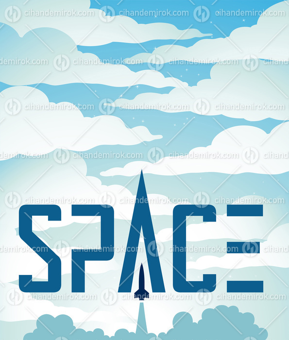 Space Poster of a Rocket Launch Over a Light Blue Night Sky with