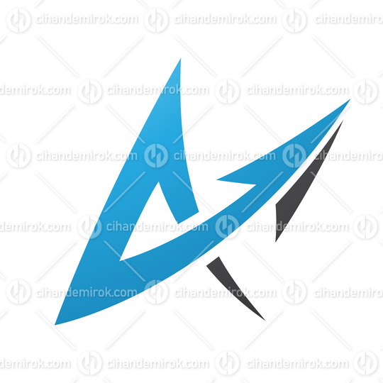 Spiky Arrow Shaped Letter A in Blue and Black Colors