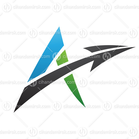Spiky Letter A with a Diagonal Arrow in Green Blue and Black Colors