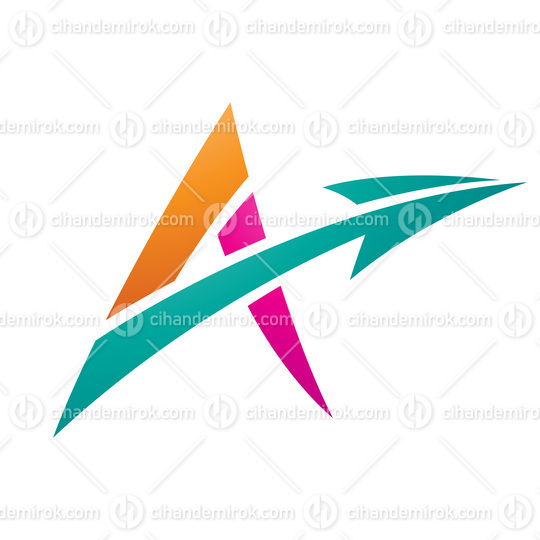 Spiky Letter A with a Diagonal Arrow in Magenta Orange and Green Colors