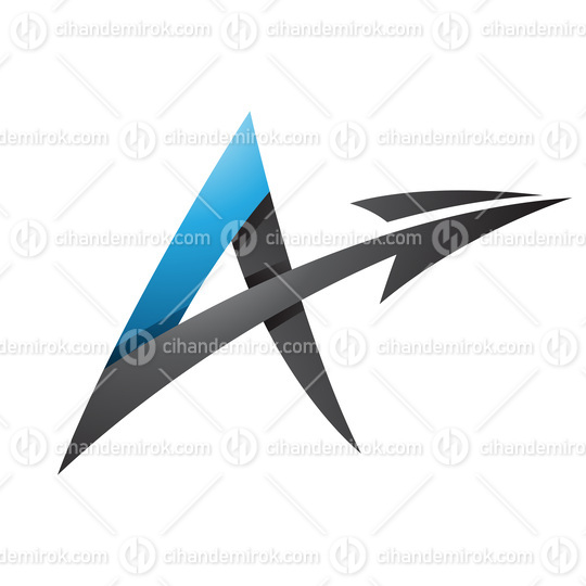 Spiky Shaded Letter A with a Diagonal Arrow in Black and Blue Colors
