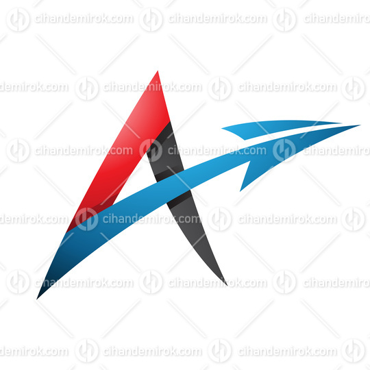 Spiky Shaded Letter A with a Diagonal Arrow in Black Red and Blue Colors
