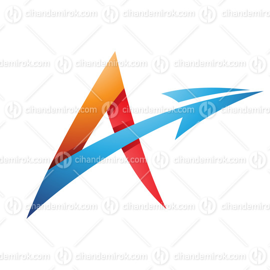 Spiky Shaded Letter A with a Diagonal Arrow in Red Orange and Blue Colors