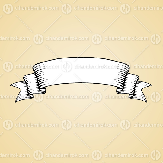 Spiky Tipped Old Banner, Black and White Scratchboard Engraved Vector