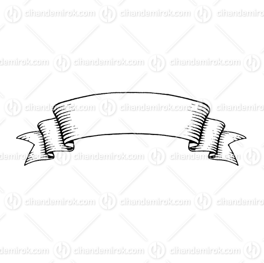 Spiky Tipped Old Banner, Scratchboard Engraved Vector