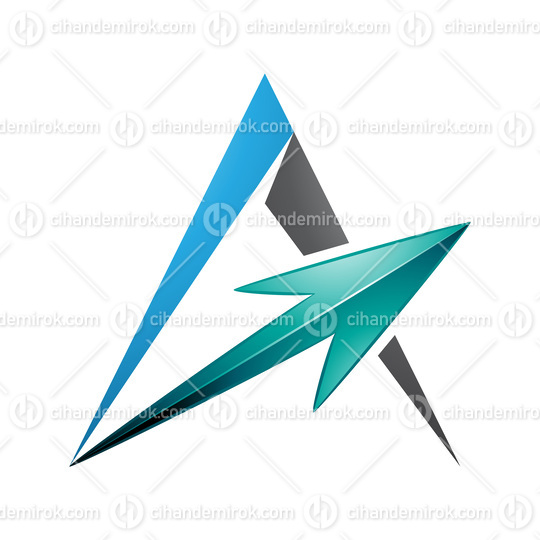 Spiky Triangular Blue and Black Letter A with a Persian Green Arrow