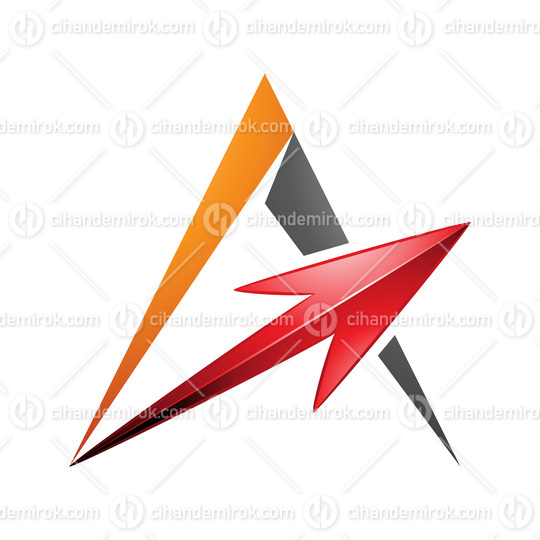 Spiky Triangular Orange and Black Letter A with a Red Arrow