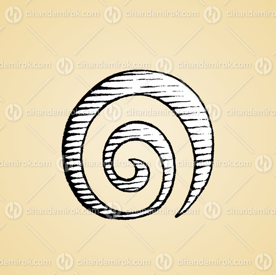 Spiral Galaxy Icon, Black and White Scratchboard Engraved Vector