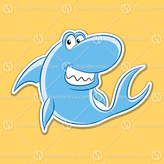 Sticker of Shark Cartoon on a Yellow Background