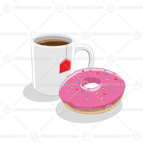 Strawberry Doughnut and Coffee Mug Breakfast Vector Illustration