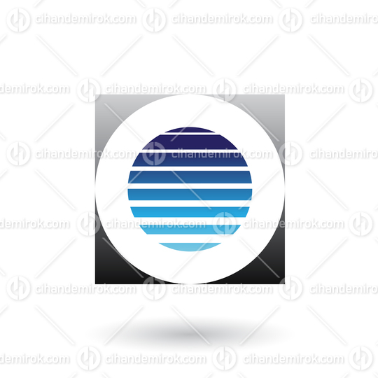 Striped Square Black and Blue Icon for Letter O Vector Illustration