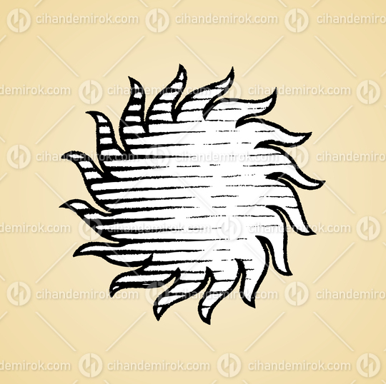 Sun, Black and White Scratchboard Engraved Vector