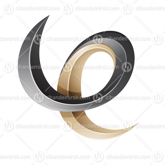 Swirly Glossy Embossed Letter E in Black and Beige