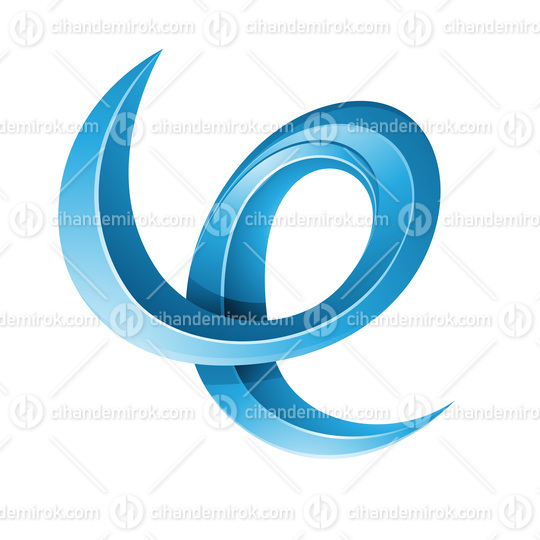 Swirly Glossy Embossed Letter E in Blue