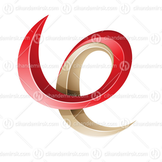 Swirly Glossy Embossed Letter E in Red and Beige
