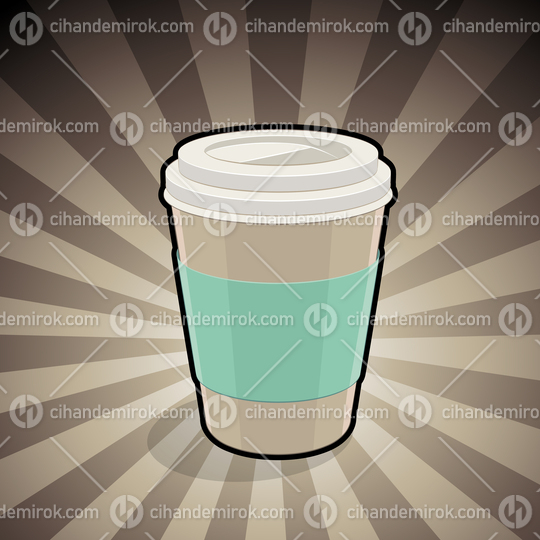 Take-Away Coffee Cup Illustration on a Brown Striped Background