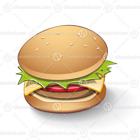 Tasty Burger Cartoon Icon with Colorful Outlines