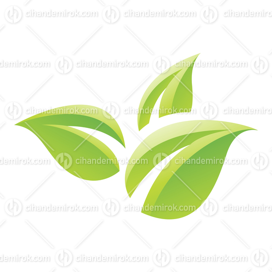 Three Green Glossy Leaves Logo Icon - Bundle No: 109