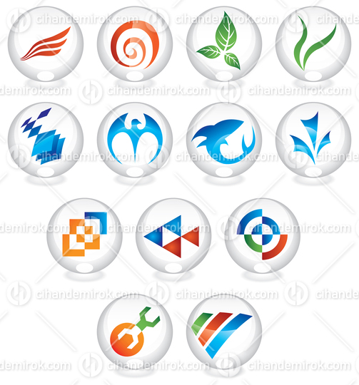 Various Abstract Icons in Glass Spheres