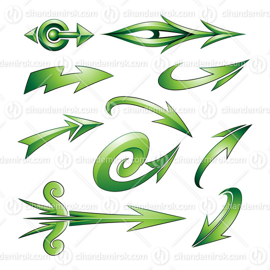 Various Shaped Curvy Green Arrows