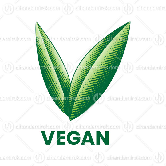 Vegan Icon with Green Engraved Leaves