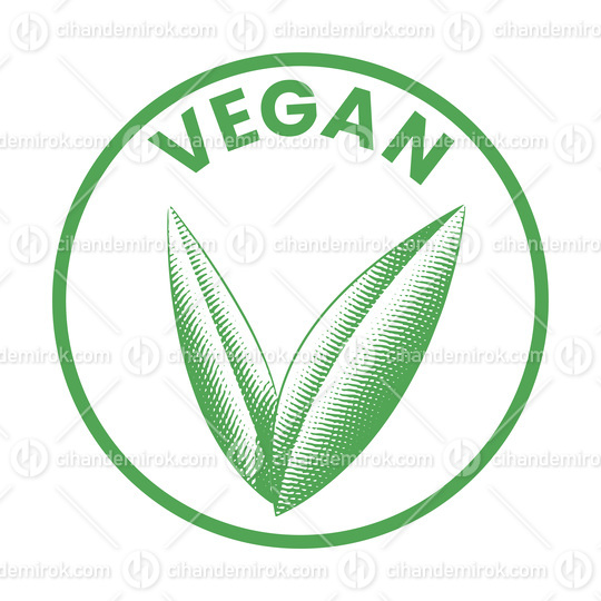 Vegan Round Icon with Engraved Green Leaves - Icon 1
