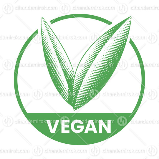Vegan Round Icon with Engraved Green Leaves - Icon 2