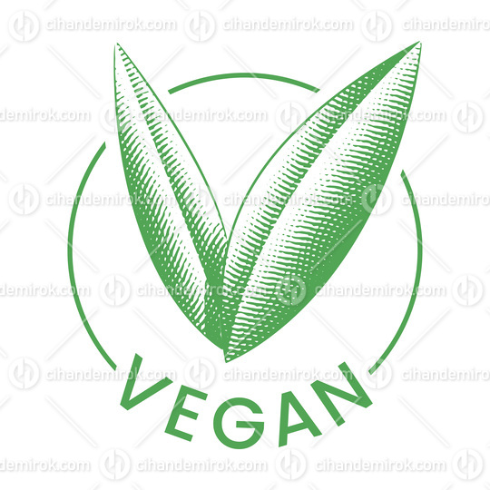 Vegan Round Icon with Engraved Green Leaves - Icon 3