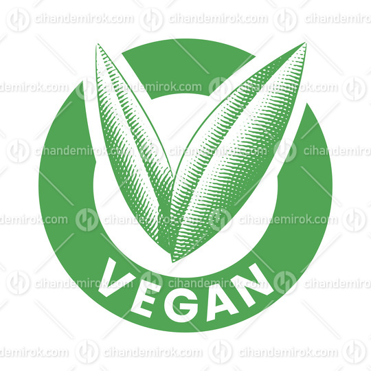 Vegan Round Icon with Engraved Green Leaves - Icon 4