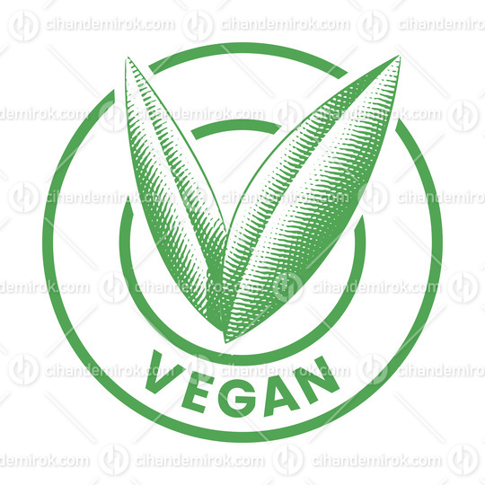 Vegan Round Icon with Engraved Green Leaves - Icon 5