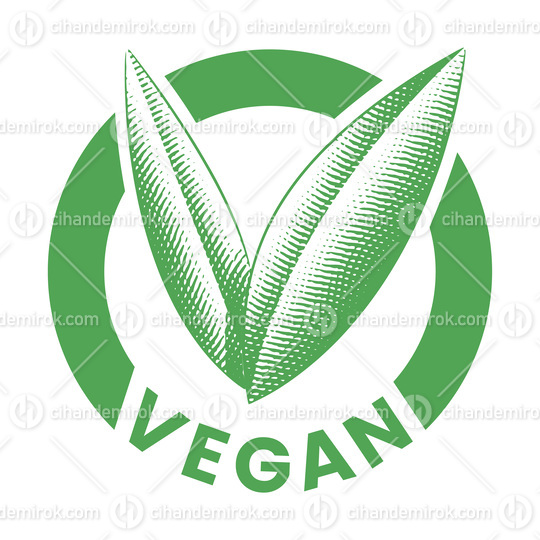 Vegan Round Icon with Engraved Green Leaves - Icon 6
