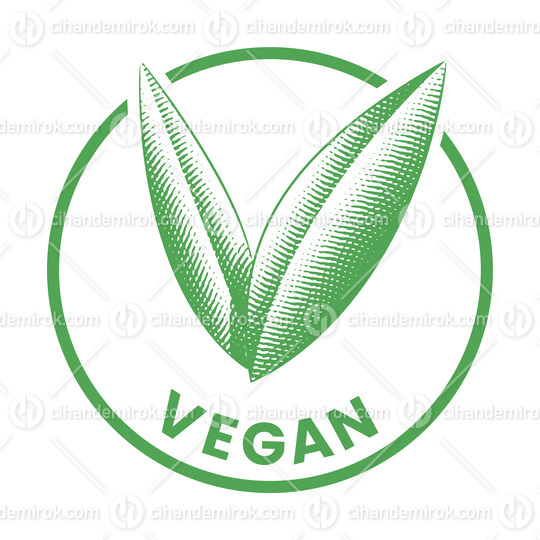 Vegan Round Icon with Engraved Green Leaves - Icon 7