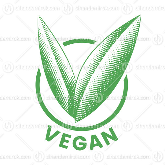 Vegan Round Icon with Engraved Green Leaves - Icon 8
