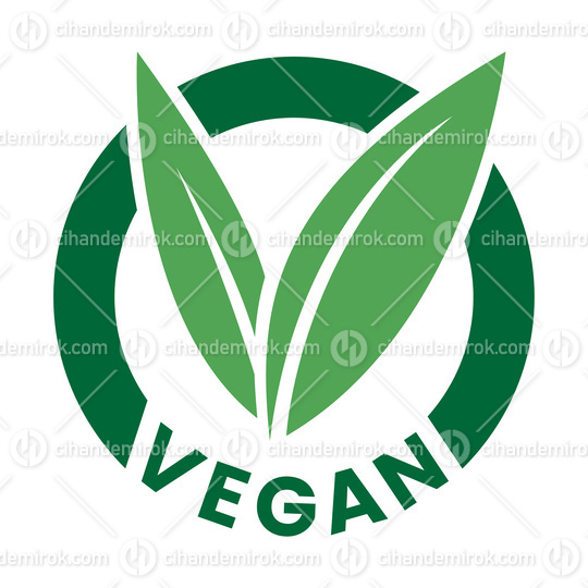 Vegan Round Icon with Green Leaves and Dark Green Text - Icon 6