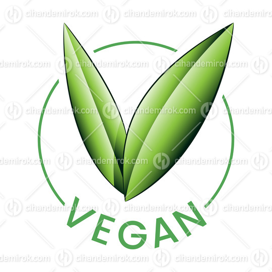 Vegan Round Icon with Shaded Green Leaves - Icon 3