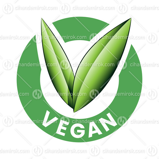 Vegan Round Icon with Shaded Green Leaves - Icon 4