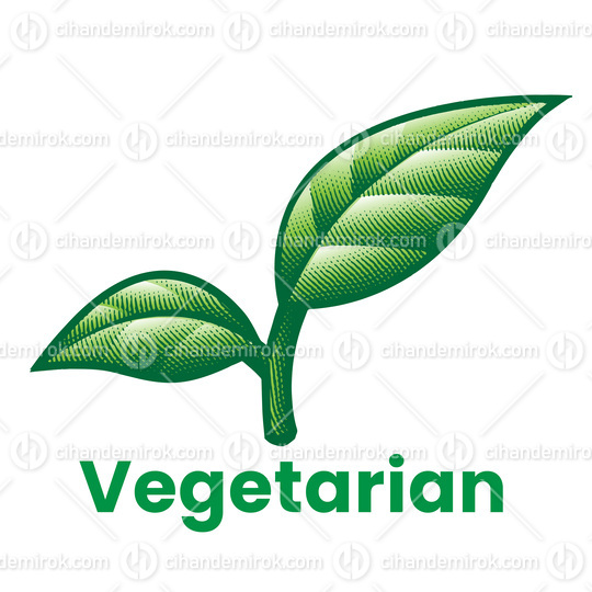 Vegetarian Engraved Icon with Shaded Green Leaves