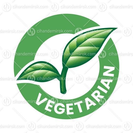 Vegetarian Engraved Round Icon with 2 Green Leaves - Icon 4