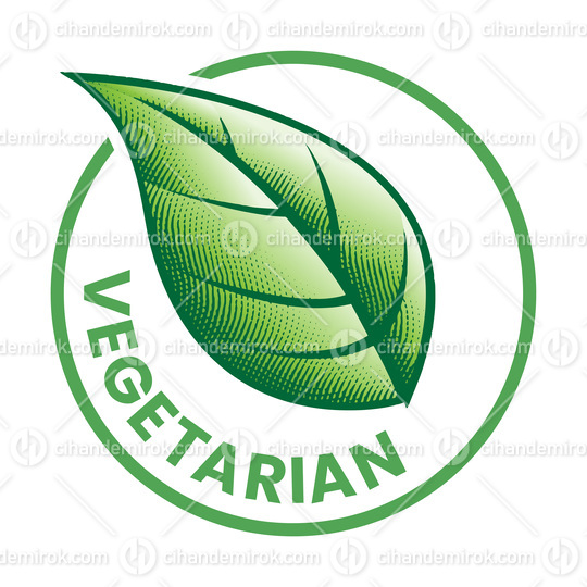 Vegetarian Engraved Round Icon with a Green Leaf - Icon 7