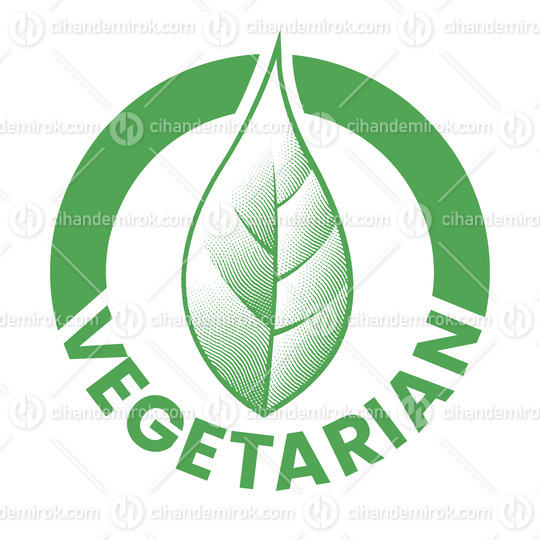 Vegetarian Engraved Round Icon with Green Leaf - Icon 6
