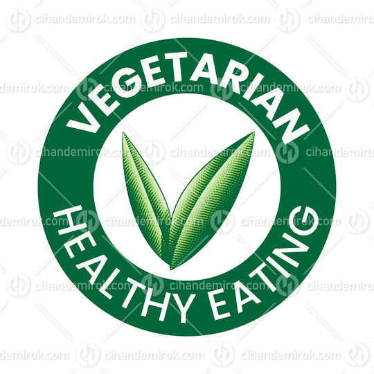 Vegetarian Healthy Eating Round Icon with Engraved Green Leaves